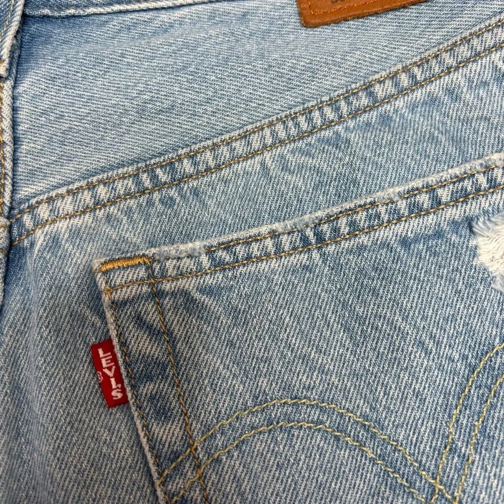 Levi’s button fly high rise vintage 90s Y2K distressed denim jean shorts size 27